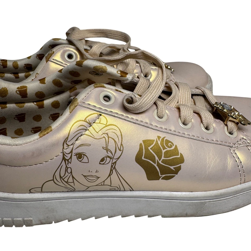 Niños Disney Princesa Bella Rosa Rosa Metálico Tenis Zapatos con Corona Dije Foto 3 de 4