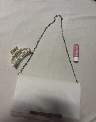 Clutch Handtasche Weiß mit Kette Abendtasche Silberne Kette
