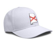 Stateline Flag Hat - Snapback Trucker Baseball Cap (Alabama, All White)