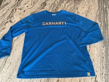 LN Carhartt Blue Spell Out Logo Long Sleeve Shirt XL Loose