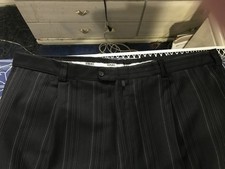 VERSACE COLLECTION SIZE 46 X 33 BLACK W/STRIPES SINGLE PLEATED WOOL DRESS PANTS