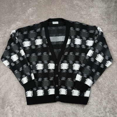 Area Checkered Geometric Knit V-Neck Button Down Cardigan Sweater Size XL