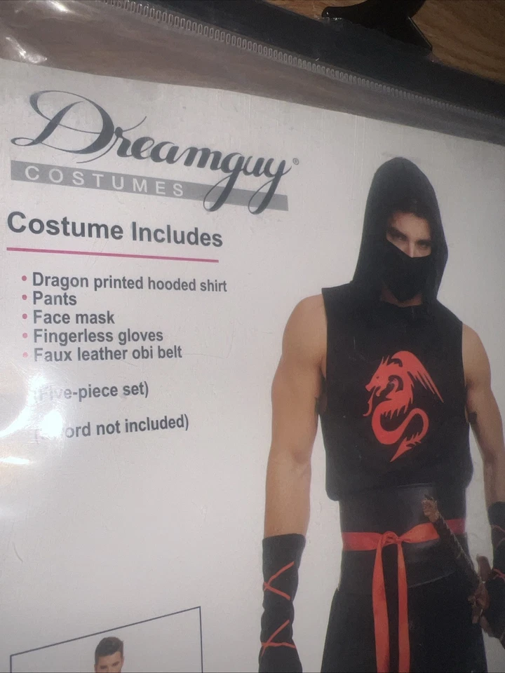 Men's Sexy Ninja Costume L dreamguy Halloween dragon shirt gloves Obi belt Pants - Image 3 of 3