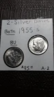 2  Silver Dimes BU Luster   Both 1955-S   Roosevelt  Dimes  Lot A-2