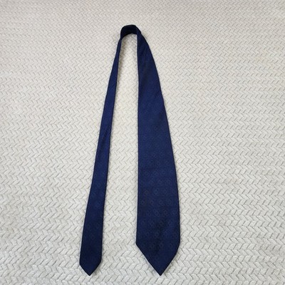 Liebert Tie Works Vintage Necktie Navy Blue Embossed Medallion 4.375'' Wide 1970s