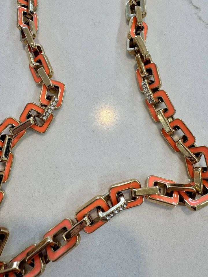 Ann Taylor Women’s Orange And Gold Tone Necklace With Rhinestones - Image 3 of 4