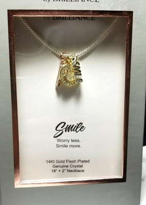 Believe by Brilliance 14kt Gold Plated Crystal ''Smile'' Face Pendant/Chain NEW