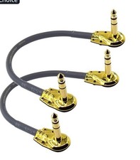 1/4 Inch Right Angle TRS Stereo Dual Channel Guitar Flat Patch Cable Profile 6in