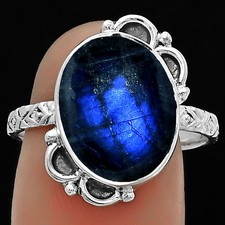 Blue Fire Labradorite - Madagascar 925 Sterling Silver Ring s.8.5 Jewelry R-1103