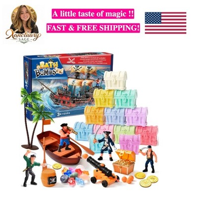 12 Pack Treasure Chest Bath Bombs for Kids with Hidden Gem Toys - Gift Set