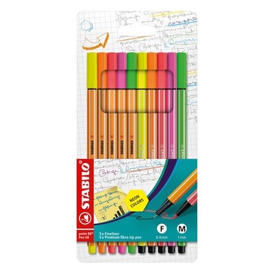 Fineliner & Filzstifte - STABILO point 88 + Pen 68 - 10er Pack - Neonfarben 10 N