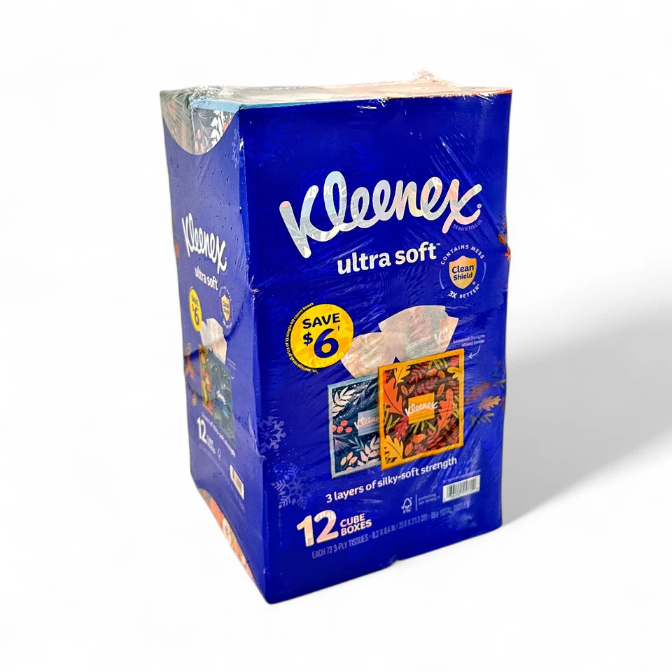 Kleenex Ultra Soft 3-Ply Facial Tissues 72 Tissues Cube Boxes - 12 Count