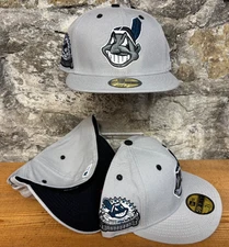 Cleveland Indians Wahoo Grey New Era Fitted Club Blue 59Fifty Hat Custom NEW