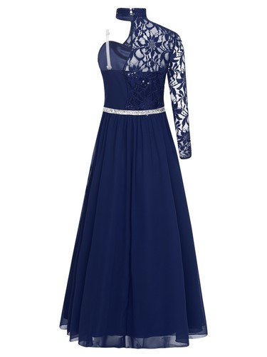 Kids Girls Dress Graduation Prom Dresses Bridesmaid Ball Gown High Waist Lace - Picture 26 of 80