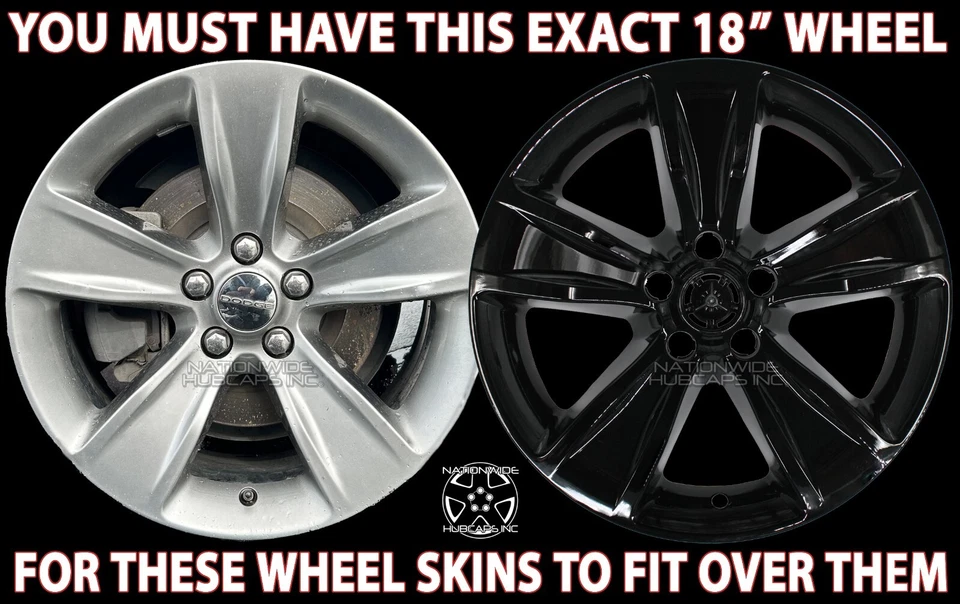 4 fits Charger Challenger 2015-2023 Black 18" Wheel Skins Hub Caps Rim Covers - Image 2 of 4
