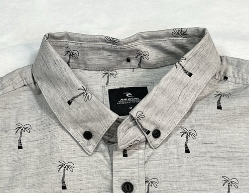 Rip Curl Gray Men's Short Sleeve Palm Tree Button Up Shirt Short Sleeve Size M - Picture 9 of 11
