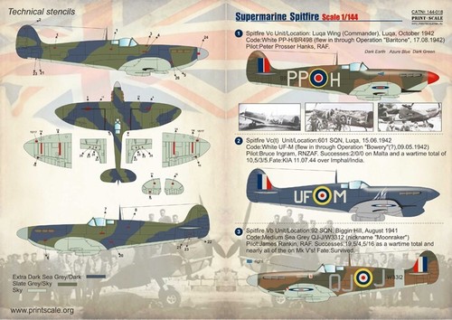 Print Scale 144-018 Waterslide Decal for airplane 1:144 Supermarine Spitfire - Picture 23 of 24