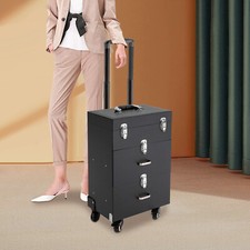 Rolling Makeup Train Case Aluminum Salon Cosmetic Trolley Organizer Box Drawer