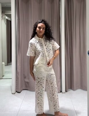 みに ZARA WOMAN NWR LACE DETAIL CROPPED PANTS ECRU | 8786/515 ALL SIZES