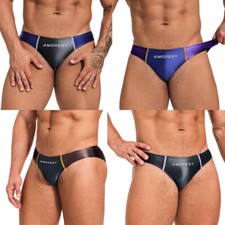 AMORESY Men's Oil Shiny Low waist Underwear Stretch Super Smooth Briefs Sports