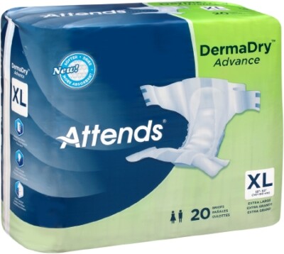 Attends DermaDry Advance Briefs X-L 58'' - 63'' Bag of 20 - 2 PACK BRAND