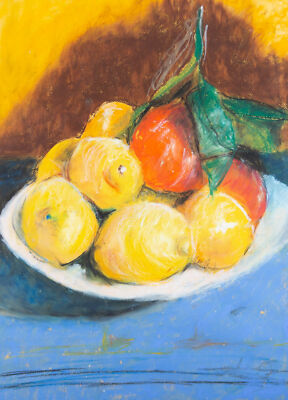 Framed Contemporary Oil Pastel - Lemons in a Bowl | eBay