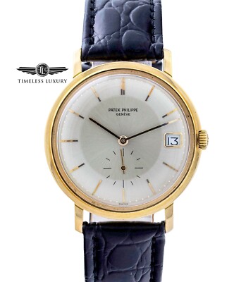Men's Patek Philippe 3445 Calatrava 18k Gold 35mm Silver Dial Automatic Serviced