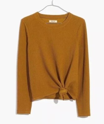 Madewell Texture & Thread Jacquard Knot-Front Top mustard yellow size XS