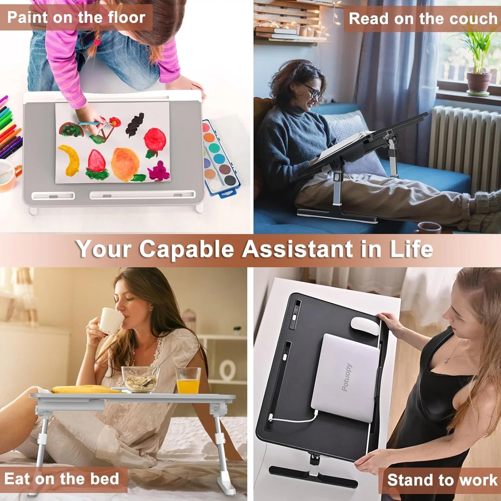 Adjustable Leather Laptop Stand for Bed with XL Folding Desk Tray Adjustable Leather Laptop Stand for Bed with XL Folding Desk Tray