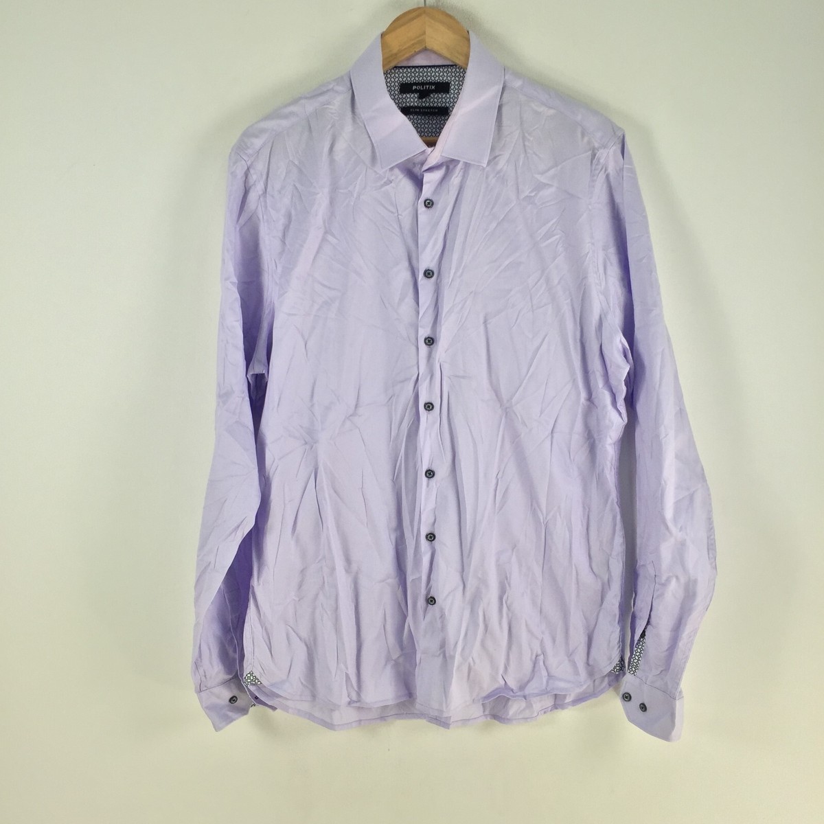 Politix mens button up shirt size 2XL slim stretch purple long