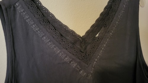 Cato Gray Crinkle Cami 18 20 W Lace Accent Sparkle Neck Butterfly Sleeveless 30L - Picture 15 of 23