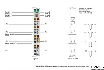 Beckhoff EL3314 EtherCAT Terminal, 4-channel analog input, temperature, thermoco