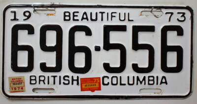 British Columbia Kanada Nummernschild 1973 1974 1975 Kennzeichen License Plate