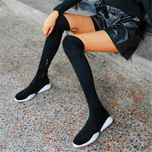 Knee High Boots Flat Heel Long Zip Lace 