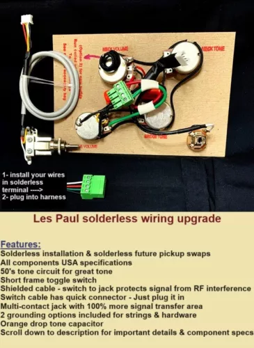 Solderless Les Paul Wiring Upgrade/Short Shaft + Shielded Cables Switch to Jack