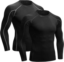 Niksa 2 Pack Mens Long Sleeve Compression Base Layer Top Quick Dry T-Shirt Small