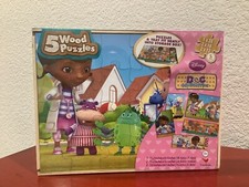 DOC MCSTUFFINS 5 Wooden Puzzles in Storage Box Disney Junior NEW/SEALED 