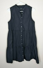 Madewell Banded Collar Tiered Dress, Black, Women's Small