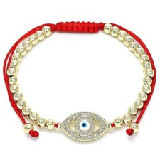 HOT 14K Gold Plated RED STRING Adjustable Bracelet CZ Blue Evil Eye Protection
