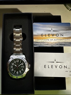 Elevon Aviator 43mm Green Dial Stainless Steel Mens Watch NEW ELE120-5