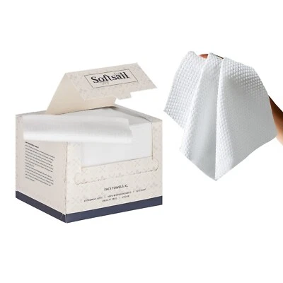 SOFTSAIL Disposable Face Towels 100% Biodegradable Cotton Makeup Removal Cloth 50 Pieces