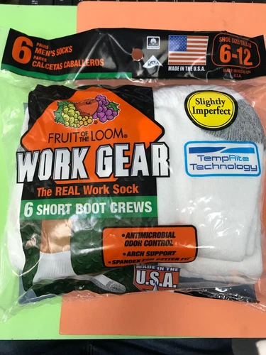 Fruit of The Loom Men's 6 Pair Full Cushion Work Gear Short Boot White Size 0