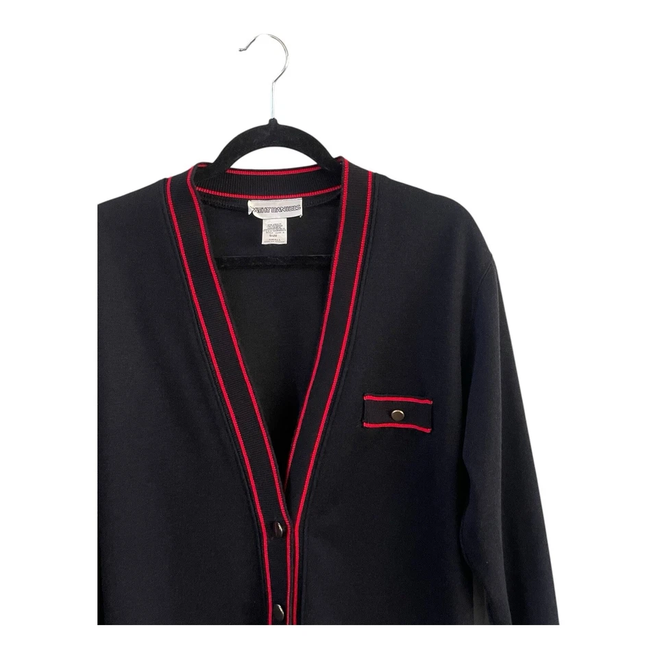 Cárdigan Mujer Mediano Colegial Universitario Escuela Niña De Colección Rojo Negro Cuello en V Foto 3 de 4