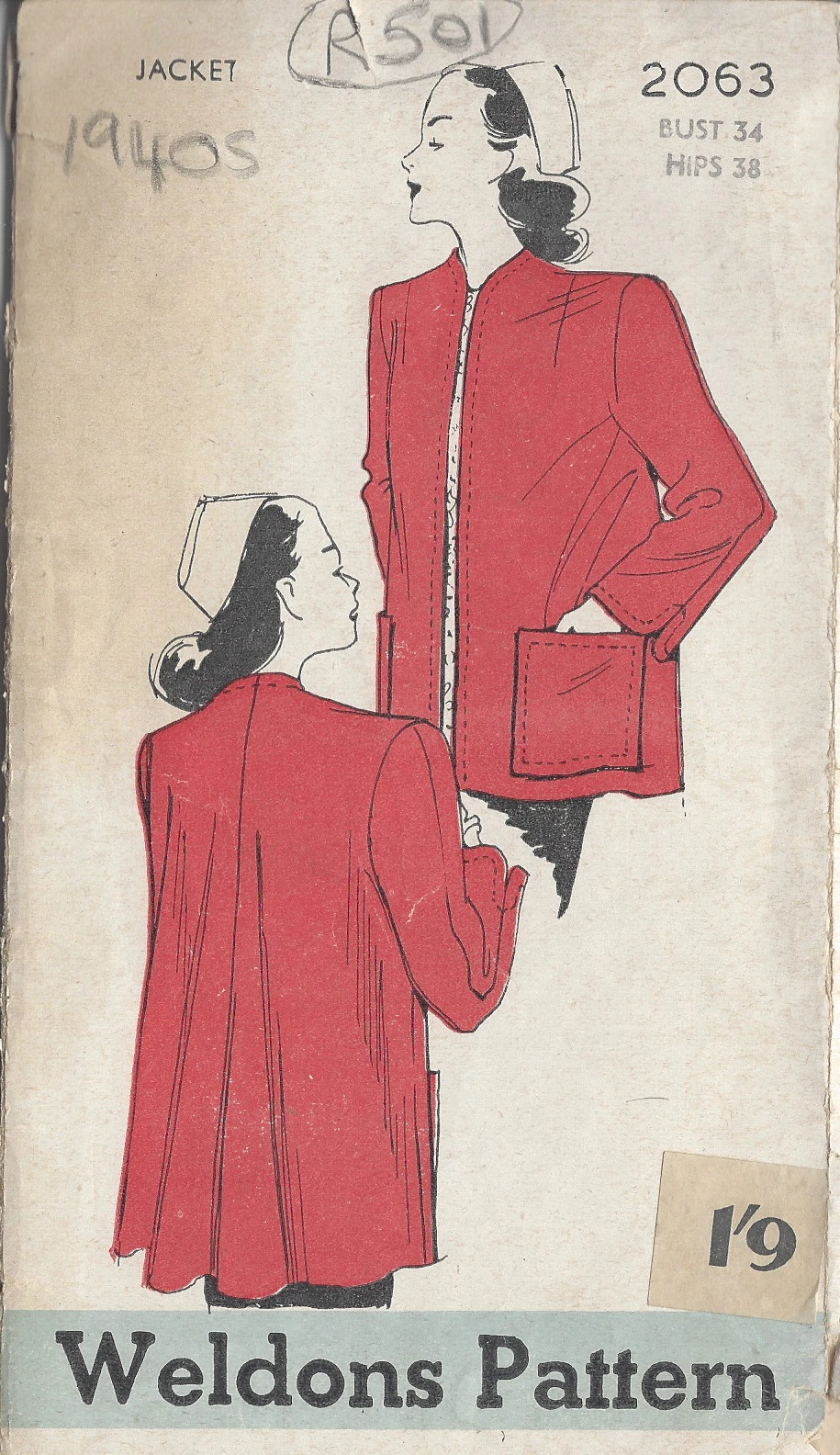 1940s Vintage Sewing Pattern COAT B34" (R501)