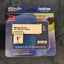 NEW GENUINE - BROTHER TZe-251 24 mm 1" Black Print on White LABELS