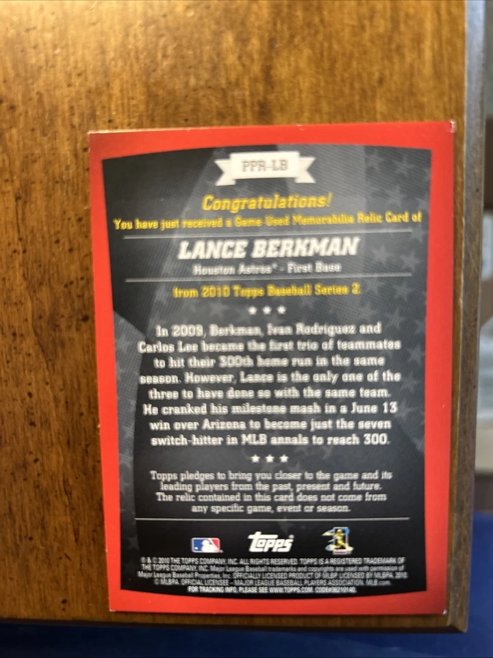 2010 Topps Peak Performance Relics Series 2 Lance Berkman #PPR-LB (MEM) - Image 2 of 2