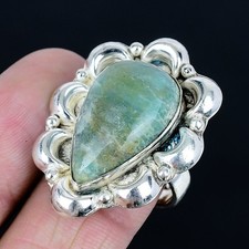 Exquisite Aquamarine Gemstone Handmade 925 Sterling Silver Ring Size Adj