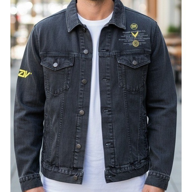 Washed Black Graphic Denim Jacket