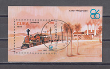 1CUBA :  1986 -   SOUVENIR SHEET - SCOTT #  2869  EXPO 86 / LOCOMOTIVE