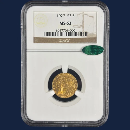 1927 $2.5 Indian Head Quarter Eagle Gold Coin NGC MS63 CAC Pre 1933 Gold